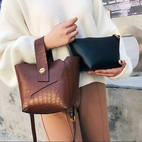 🔄🆕 CAIRO Crocodile Bucket Bag Set - Picture 2 of 6